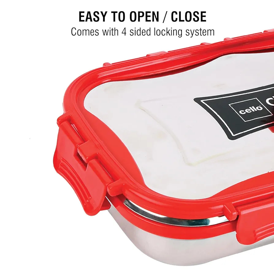 CELLO Click it Steel Insulated Lunch Box, Big, 1024ml, Red | 2 Container Tiffin for Adults | Snacks Tiffin for Kids with Veg Box | Leak-Proof & Unbreakable Lid | Ideal for Office, School, College